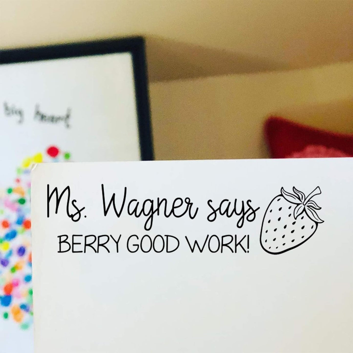 Custom Berry Good Work Stamps | 49 Designs | Fun Teacher Phrases | Xtra Wide Self-Inking Grading & Classroom/Library Book Stamps