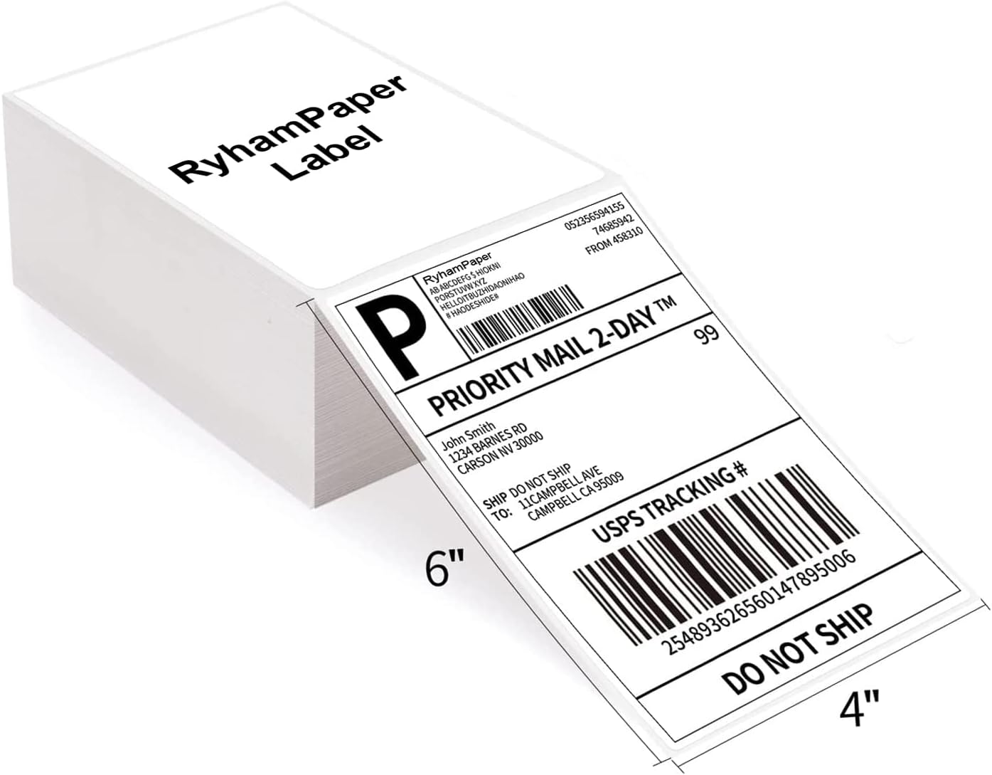 RyhamPaper 4" x 6" Direct Thermal Fanfold Labels - White, 1000 Labels