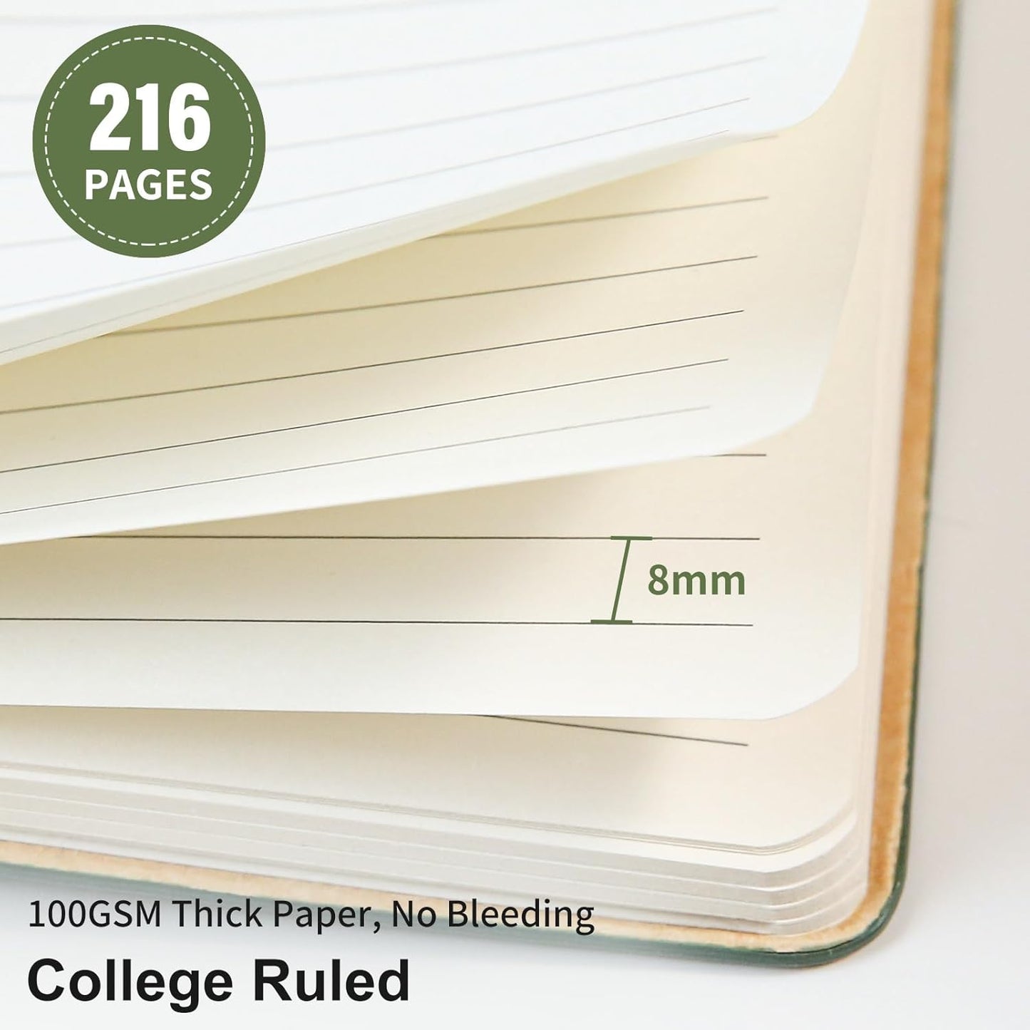 Lined Journal Notebook for Work College Ruled Note Book 5.79"x8.27"A5 PU Leather Daily Journaling 216 Pages for Women Men Writing Home School Supplies Business (A5 Lined 216pages, 03-Dark Green)