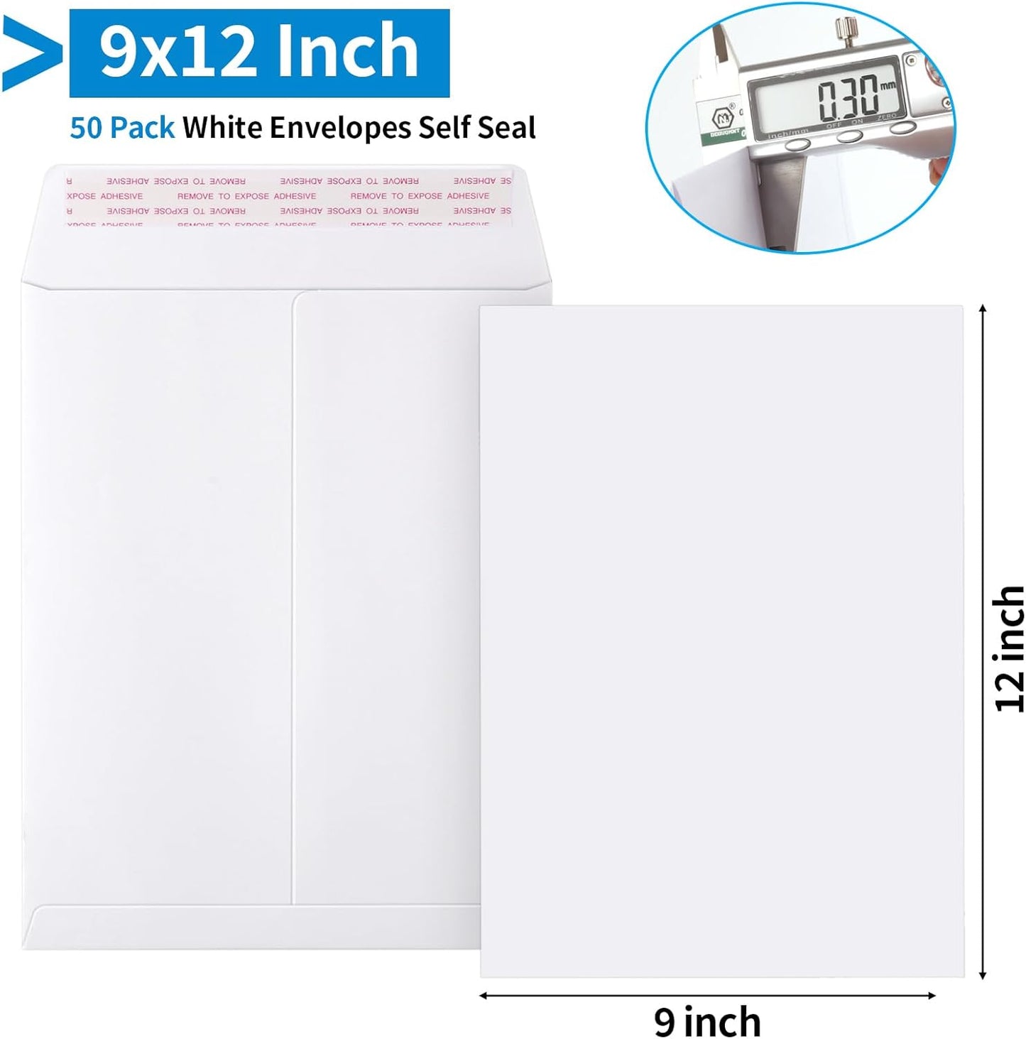 50 Pack Catalog Envelopes Self Seal, 9 x 12 Inches Catalog Mailing Envelopes,White Manila Envelopes for Mailing, Organize, Storage, Home, Office