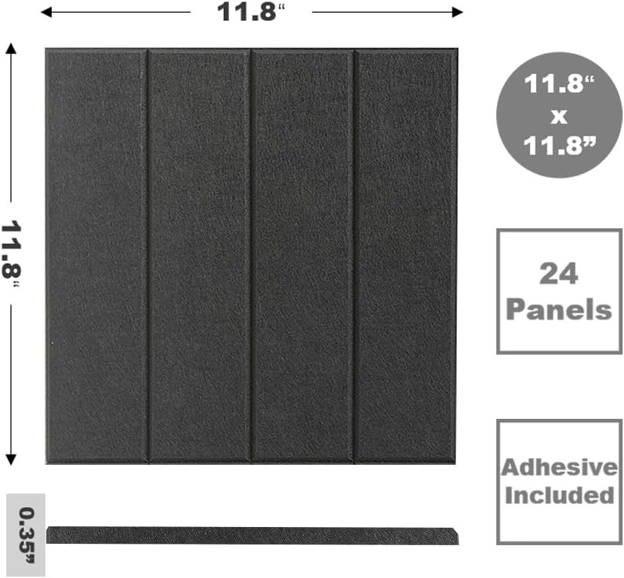 Large Cork Board Alternative - 24-Pack Felt Wall Tiles with Safe Removable Adhesive Tabs, Cork Wall Tiles Bulletin Board Home Office Essentials - Black