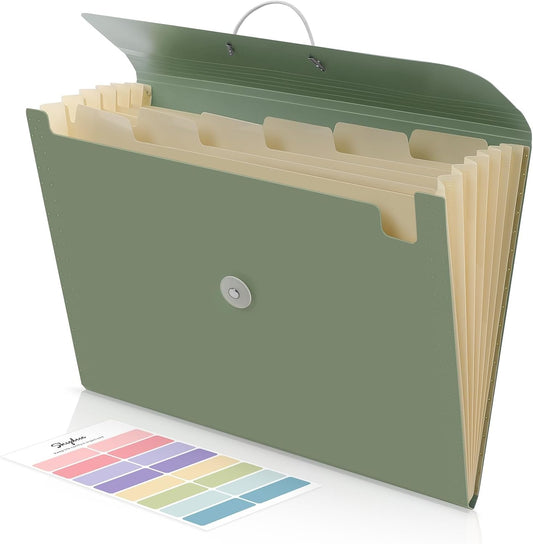 SKYDUE Accordion File Organizer, Expanding File Folder with 7 Pockets, Portable Receipt Paper Bill Document Organizer, Letter/A4 Size Filing Folder School Office Supplies, MossGreen