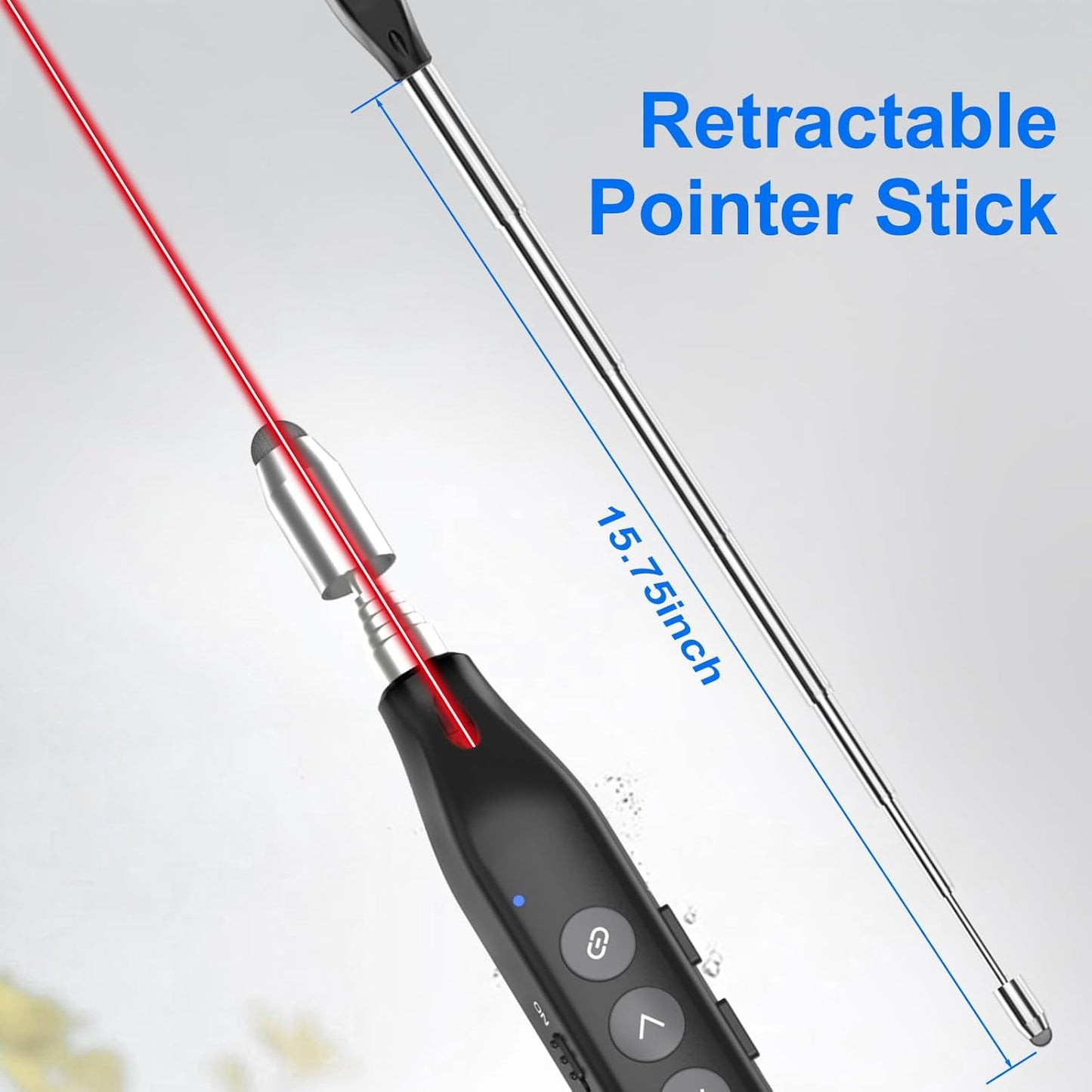 Presentation Clicker Telescopic Pointer: Powerpoint Remote Wireless Presenter Red Laser Stylus Pen for Touch Screen, Google Slide Smart Board Retractable Stick for Mac Computer (Rechargeable)