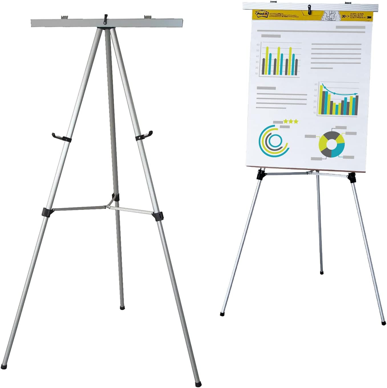 Lightweight Aluminum Flip-Chart Presentation Easel, 70 Inches, Silver