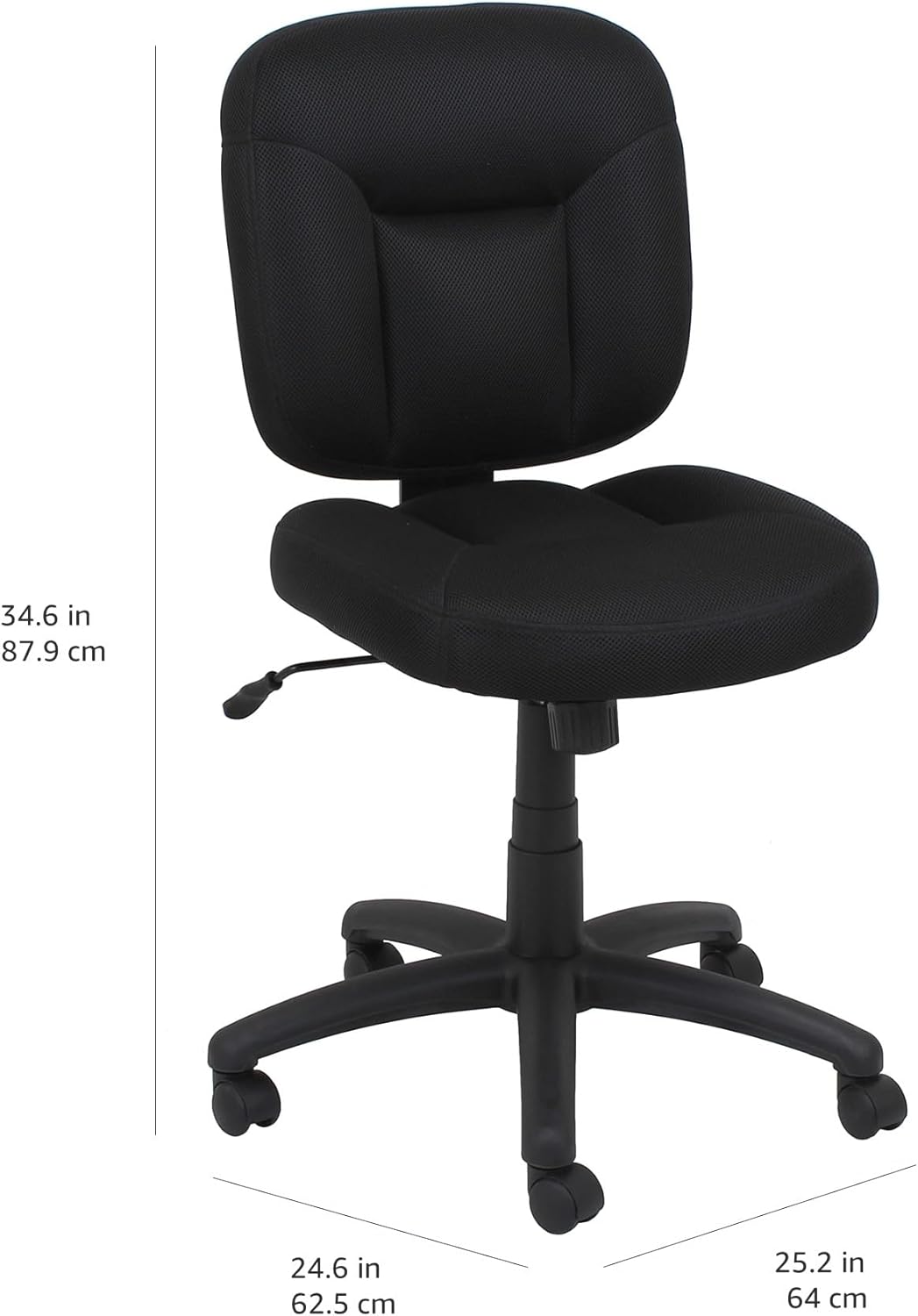 Amazon Basics Low-Back Office Desk Chair, Adjustable Height, 360 Degree Swivel, Fabric Upholstery, Black