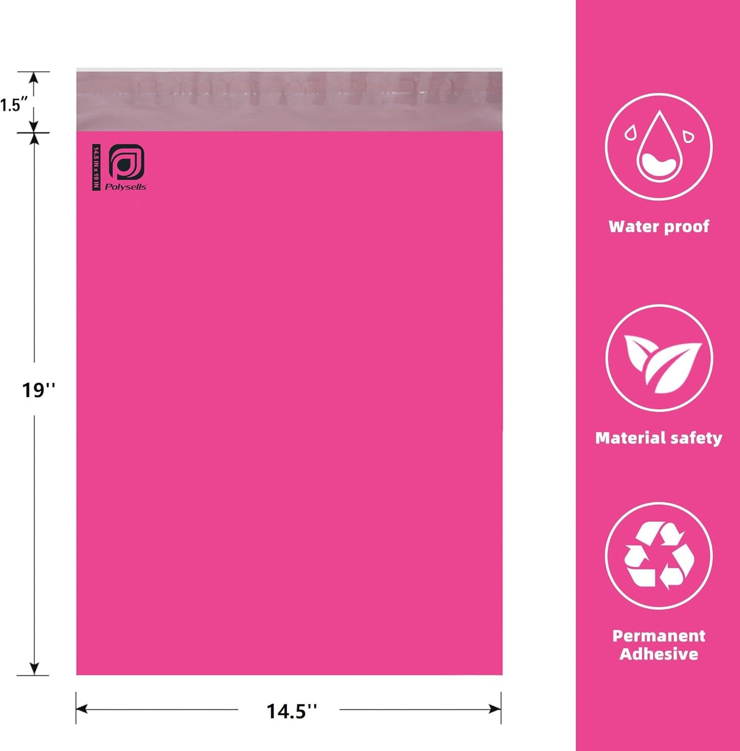 POLYSELLS 50 pcs 14.5x19 Inches Pink Poly Mailers Shipping Envelopes, Strong Adhesive Sealing, Waterproof, and Tear-resistant Postal Mailing Bags for Clothing, Books, and Accessories