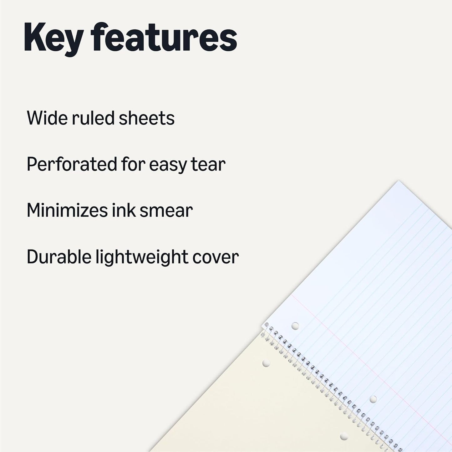 Amazon Basics Wide Ruled Spiral Notebook, 70 Sheets, 7-1/2" x 10-1/2", 3 pack, Assorted Primary Solid Colors