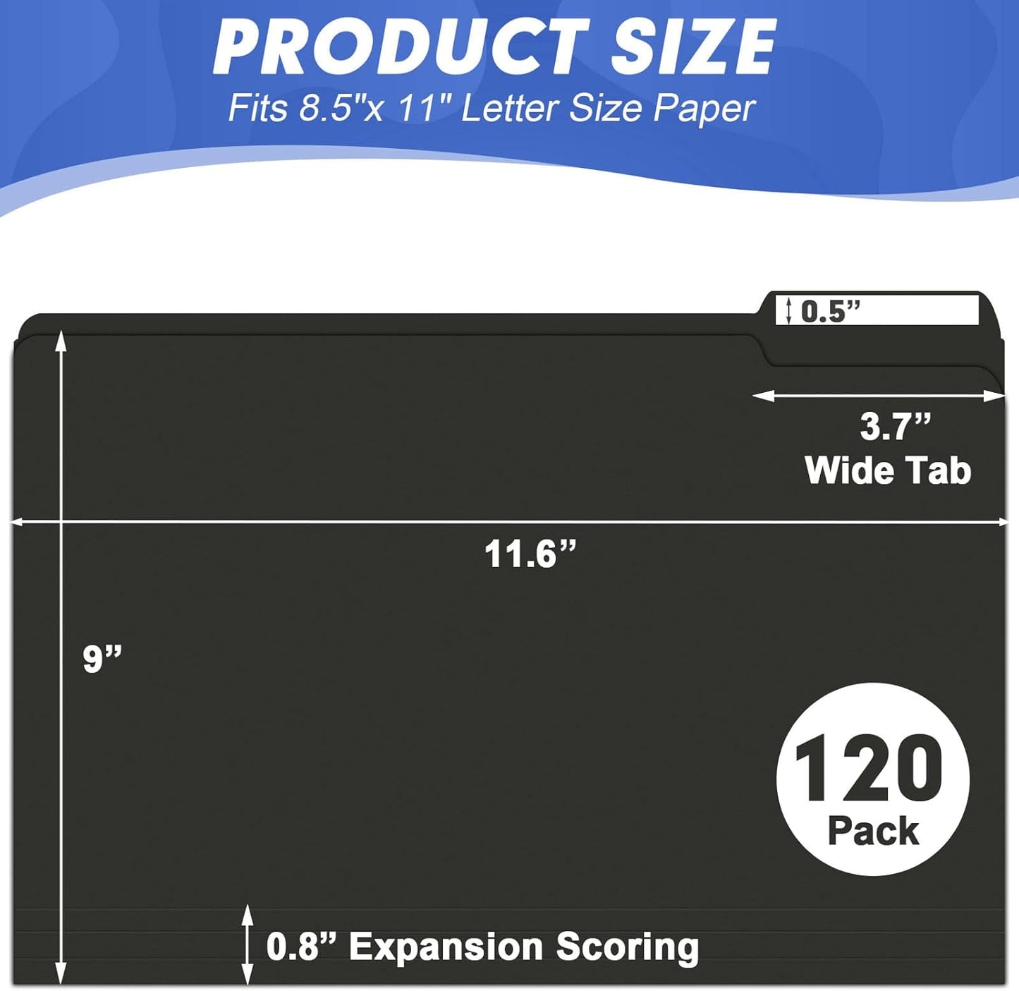 File Folder, HERKKA 120 Pack 1/3 Cut Tab File Folders, File Folders Great for Organizing and Filing, Letter Size, Black