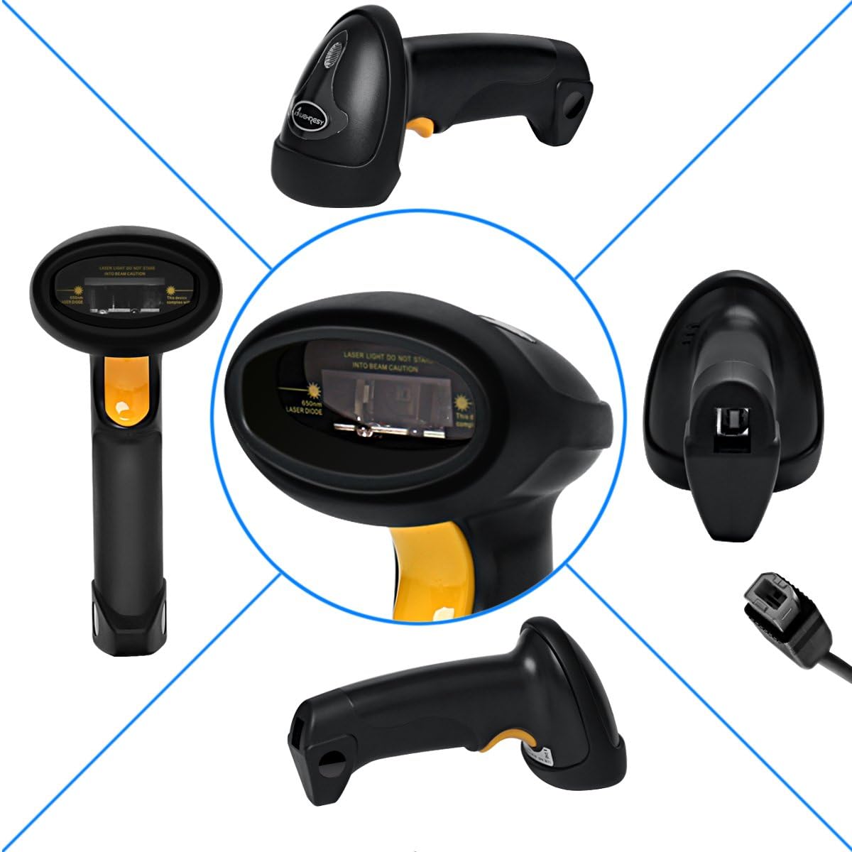 Barcode Scanner (2.4GHz Wireless USB Automatic & USB2.0 Wired) Rechargeable 1D Handheld Bar-Code Reader Support for FedEx and USPS Maximum Offline 2600 Code Entries