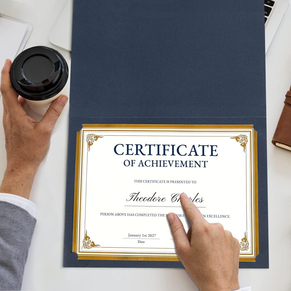 SUNEE Certificate Holders(Blue, 60 Packs, New Pattern), Diploma Covers Gold Foil Border, for Letter Size 8.5x11 Certificates, Cardstock, Document Papers