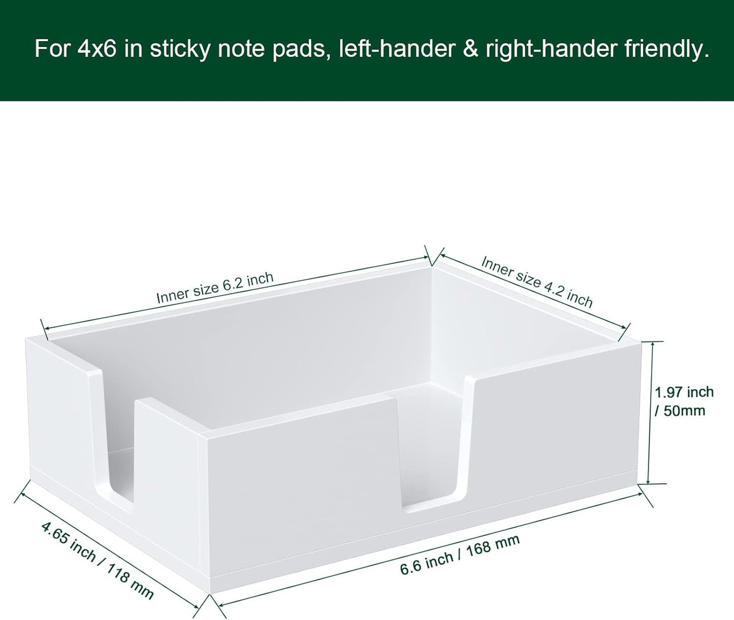 Acrylic Sticky Note Holder, Self-Stick Note Pad Holder W/O Pads - Note Dispenser Memo Pad Holder Desk Organizer for School Office Home (4''x6'' White)