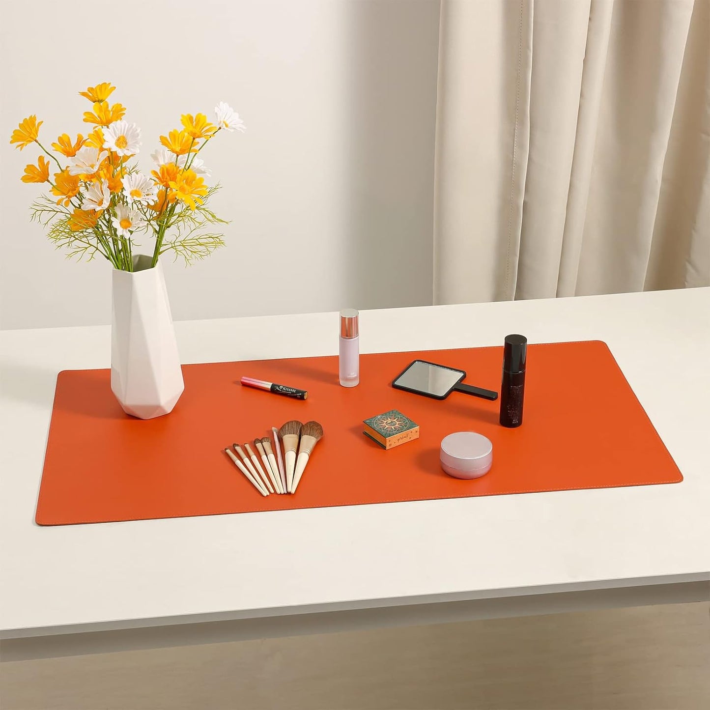 PU Leather Desk Pad Blotter,Waterproof Orange Office Desk Mat for Women,Non-Slip Writing Desk Protector Large Mouse Pad,36x17inch