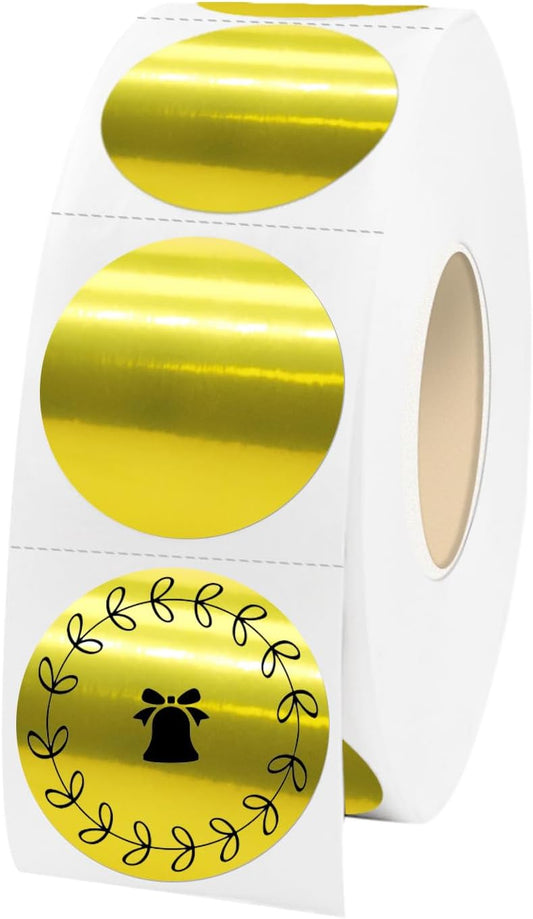 1 Inch Round Thermal Labels, Self-Adhesive Circle Direct Thermal Stickers, Multi-Purpose Roll Label (1000 PCS，Gold)