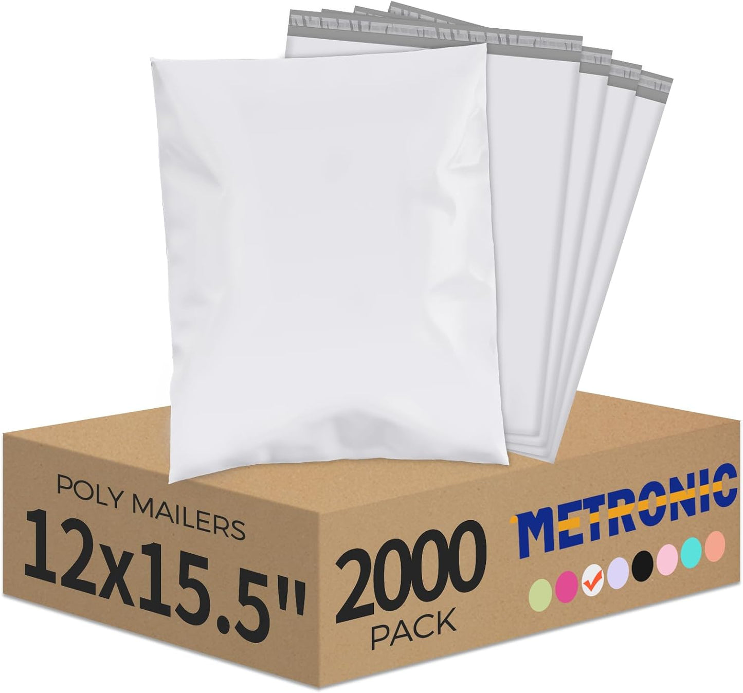 Metronic Poly Mailers 12x15.5 2000 Pack White, Medium Size Shipping Bags Bulk Mailing Envelopes for Small Business, Mailers Poly Bags for Shipping Self Seal Waterproof, Mailing Bag Packaging Bags