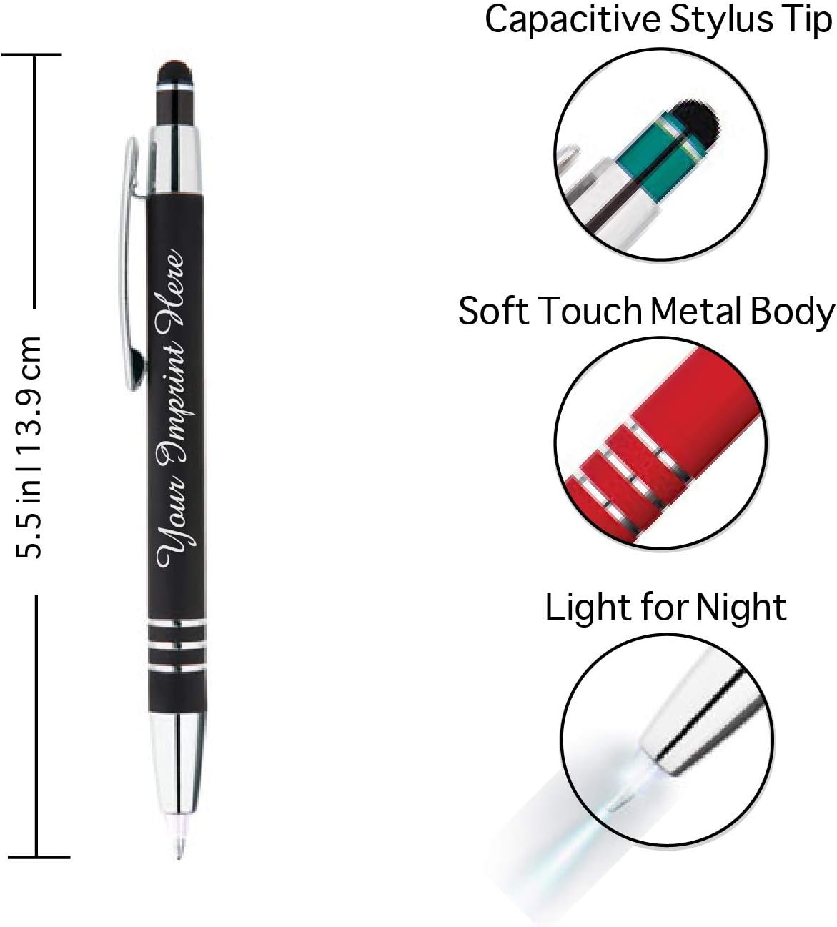 ExpressDesigns™ - Personalized Pens Gift Set - 2 Pack of | LED Flashlight Soft Touch Metal Pens w/gift box | Luxury Ballpoint Pen Custom Engraved with Name or Message | Light Up Pens (Black - Blue)