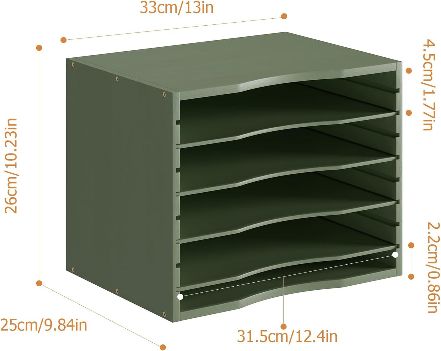 Bamjoy Bamboo 5 Tier Desktop Organizer, Paper Organizer Mail Sorter, File Holder Letter Document Storage with Adjustable Shelves for School Home Office, Forest Green
