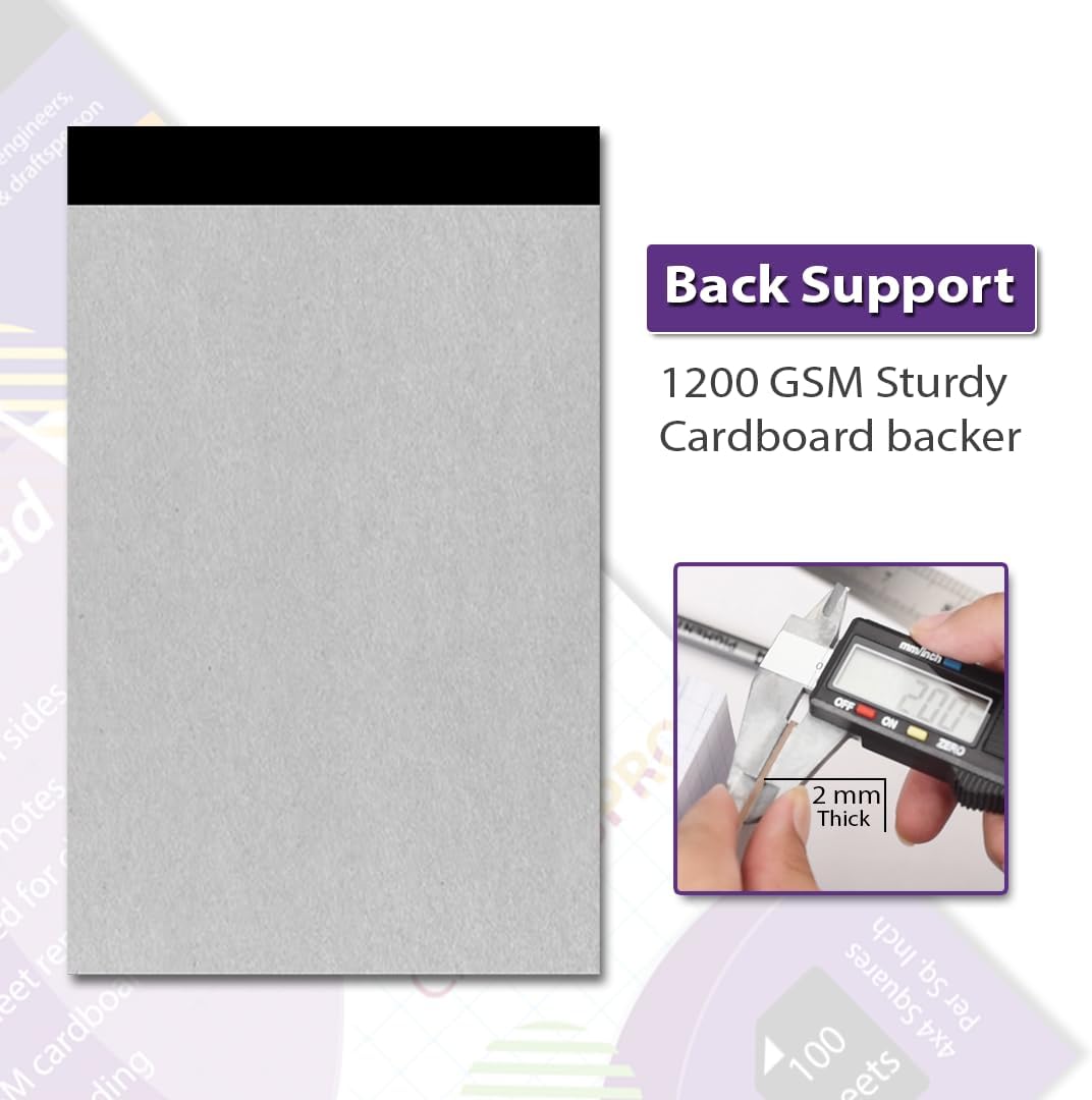 Graph Paper Pad 5x8 Inches, 1/4 Inch Quad Ruled 4x4 Grid, 80 GSM Thick Writing Pad, 50 Sheets Graph Notebook for Math, Engineering, Drafting, Architecture, Sketching, School & Office Supplies