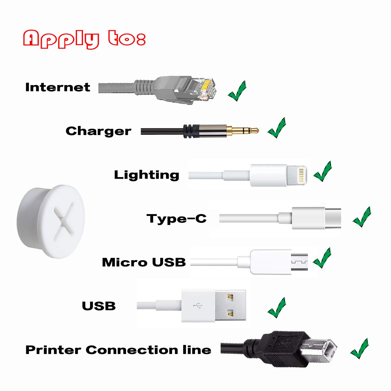 8 Pack Cable Cord Grommet 3/4 Inch Flexible Wire Rubber Grommets for Desk and Other Furniture Wall Hole Cover Cable Management Wire Organizer Cable Pass Through, White Color