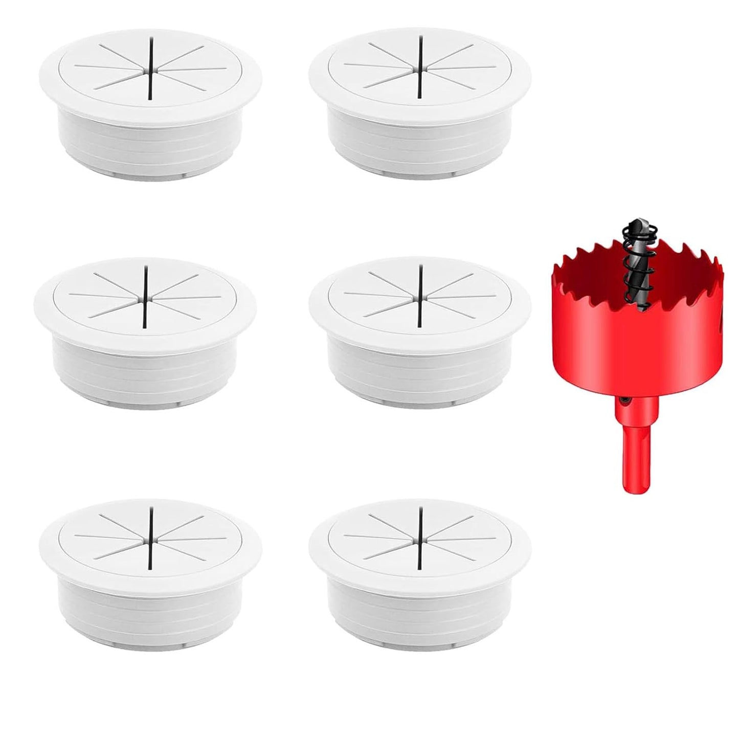 TuTuYa Desk Grommet, 6PCS Flexible 2-3/8 Inch (60mm) Desk Cable Grommet Desk Cable Hole Covers with Hole Saw, Ideal Solution for Office and Home Table Cable (White, 2-3/8Inch_60mm)
