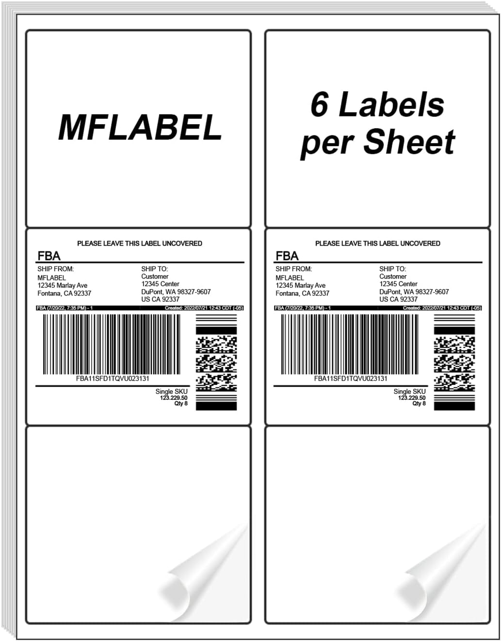 MFLABEL 3¾ "" x 4 "" Shipping Address Labels - FBA Ready, 6-Up Sticker, White, Easy Peel, Laser/Ink Jet, 6 Per Page (21000 Labels, 3500 Sheets)