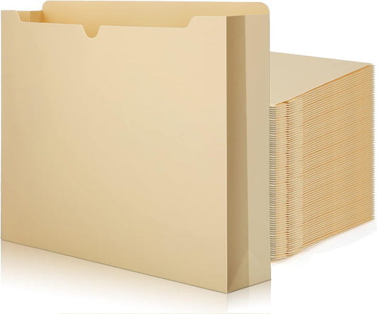 Zhehao 100 Pcs File Jackets Reinforced Straight Cut Tab Pocket Folders Expandable File Folder Expanding Paper Organizer with Tabs Expansion Pocket, Letter Size(Beige Color)