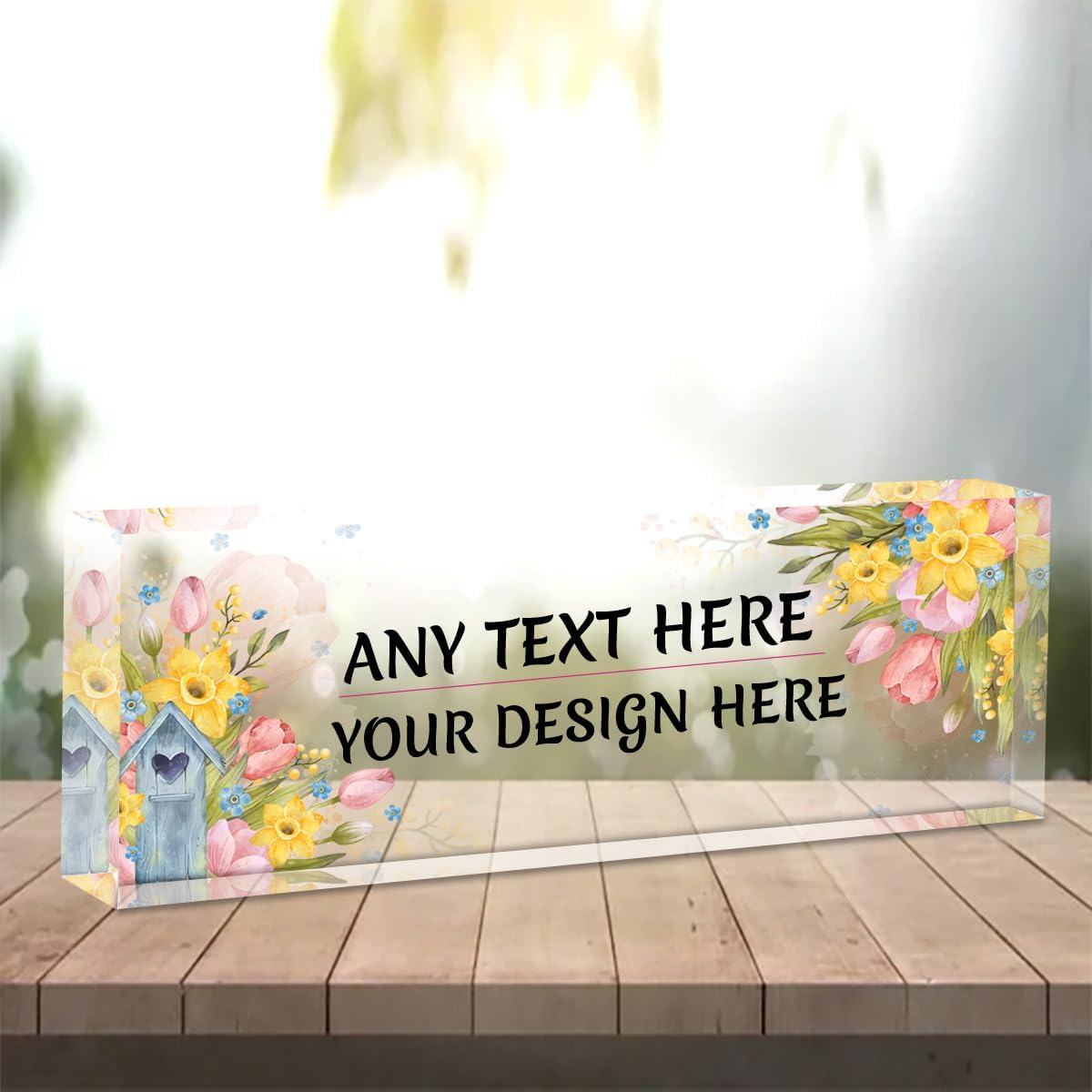 Desk Name Plate Personalized,Flower Clear Acrylic Desk Name Plate,Personalized Name Plate for Desk,Office Decor for Women or Men Coworkers,Boss,Employee,Teacher