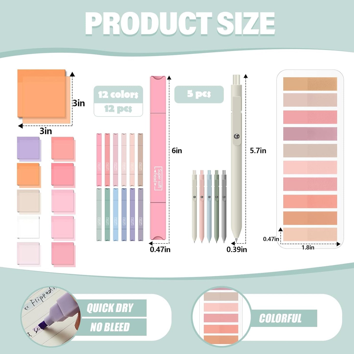 Jutom 38 Pcs Book Annotation Kit Aesthetic Highlighters Gel Pens Set Sticky Notes Tabs Markers Dual Ended Highlighter Quick Dry Ink Pens for Office Annotating Books(Pink Series,Square)