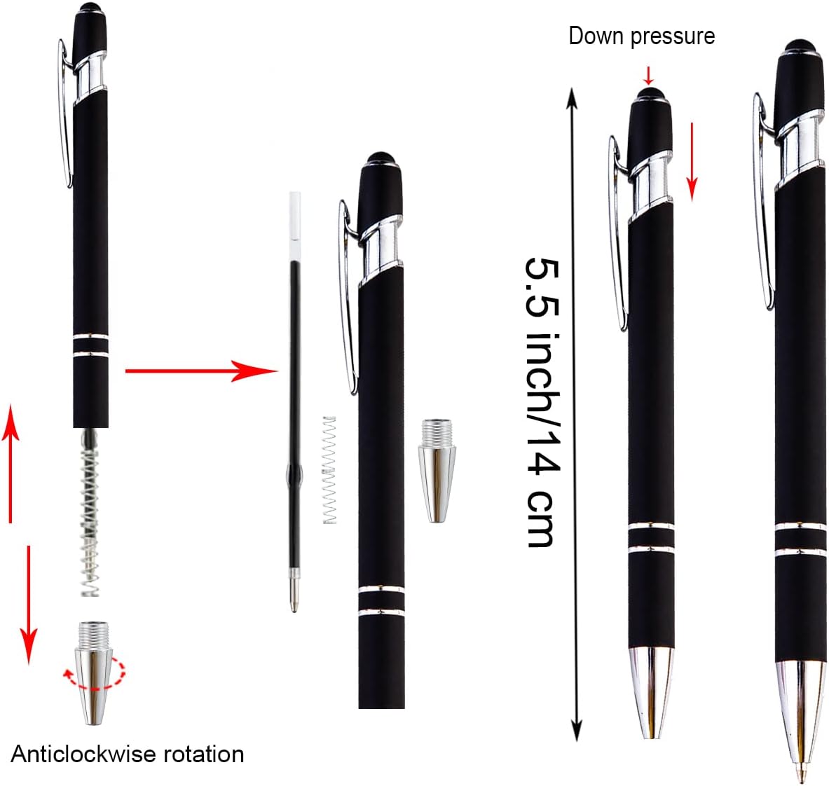 PASISIBICK 12 Pieces Black Ballpoint Pen with Stylus Tip, 2 in 1 Stylus Pen, Premium Metal Stylus Pen for Touch Screens, Black Ink, 1.0 mm Medium Point(12 Black)