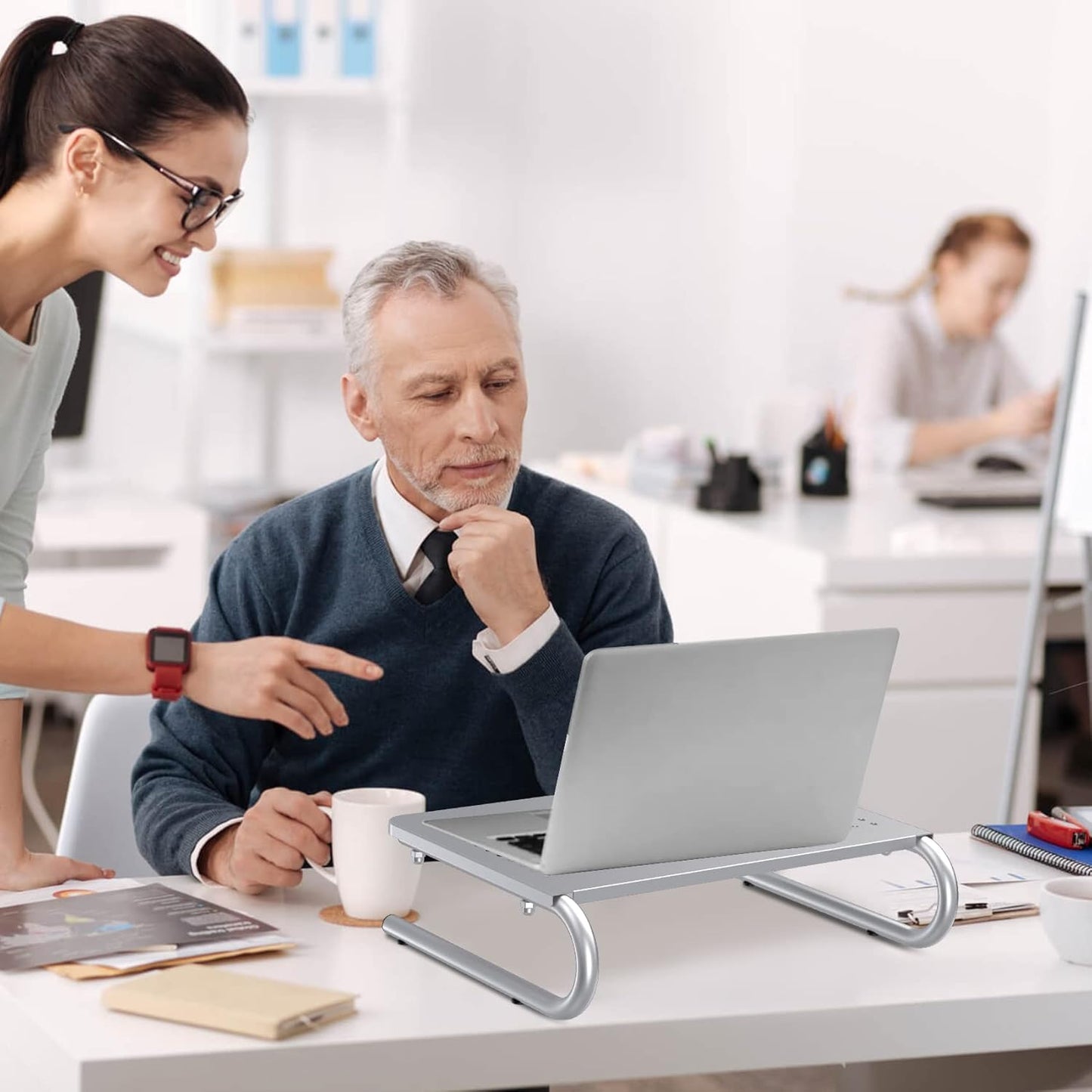 suptek Monitor Stand Riser,Computer Monitor Laptop Stand Riser for Desk,Vented Metal Platform Monitor Stand,4 inches Height Underneath Storage for Office,School Supplies(MST004S)