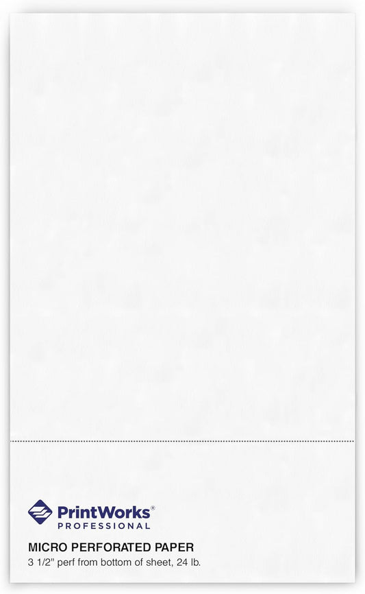 PrintWorks Professional 3 1/2" Horizontal Legal Perforated Paper 8.5” x 14” - Perfect For Statement Use - Made in the USA - 2500 Sheets - 24 lb - Printer Compatible - White (04173)