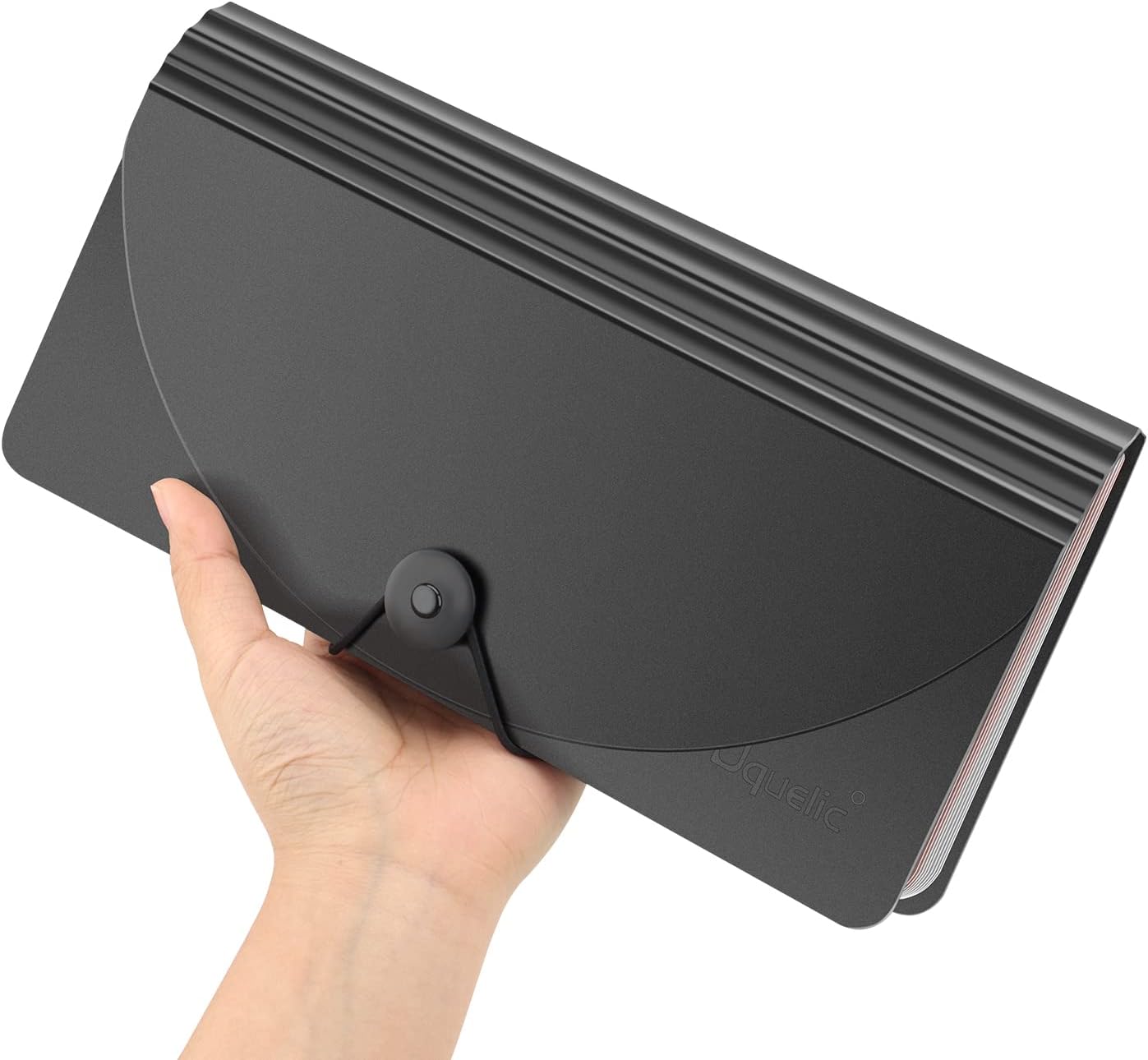 Uquelic Stand Receipt Organizer Folder - 13 Pockets Expanding Coupons Storage/Rainbow Large Capacity Bill Organizer for Desk with Label, in Case I Go Missing Binder Organizer (Black)