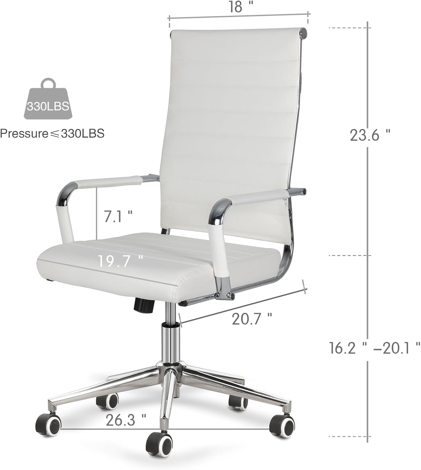 Home Office Chair Ribbed, Modern Leather Conference Room Chairs, Ergonomic Office Desk Chair, High Back Executive Computer Chair, Adjustable Swivel Chair with Arms (White)