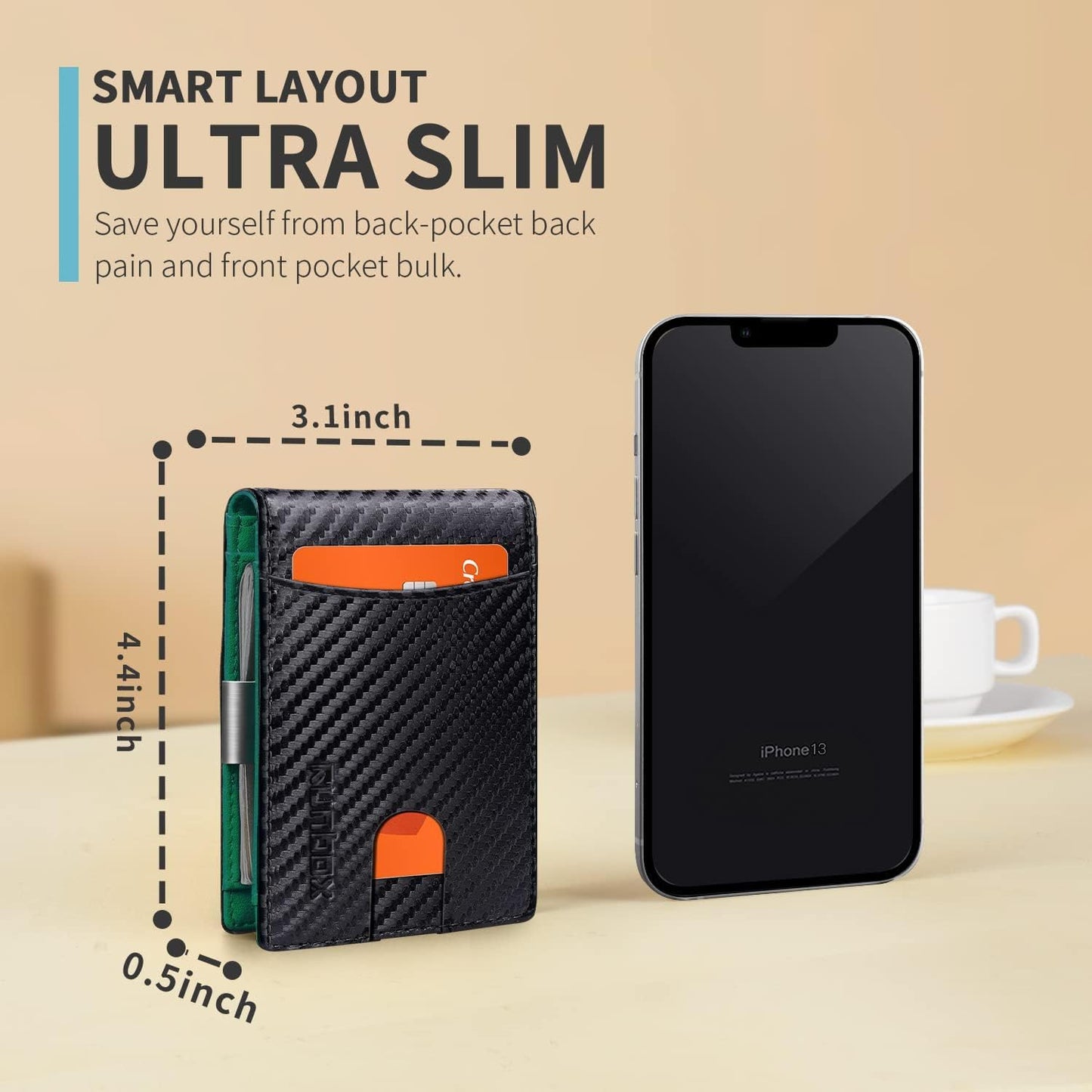 RUNBOX Money Clip Slim Wallets for Men RFID Blocking 11 Card Holder Minimalist Small Leather Bifold Men's Front Pocket Wallet Gift Box