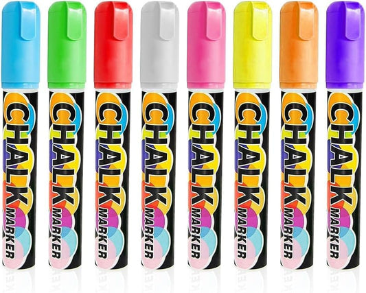 SMOOTHERPRO Chalk Marker, 10mm Liquid Chalk Markers, 3-in-1 Nib Washable Window markers for Glass Mirror, 8 Colors Erasable Chalkboard Markers for Blackboard