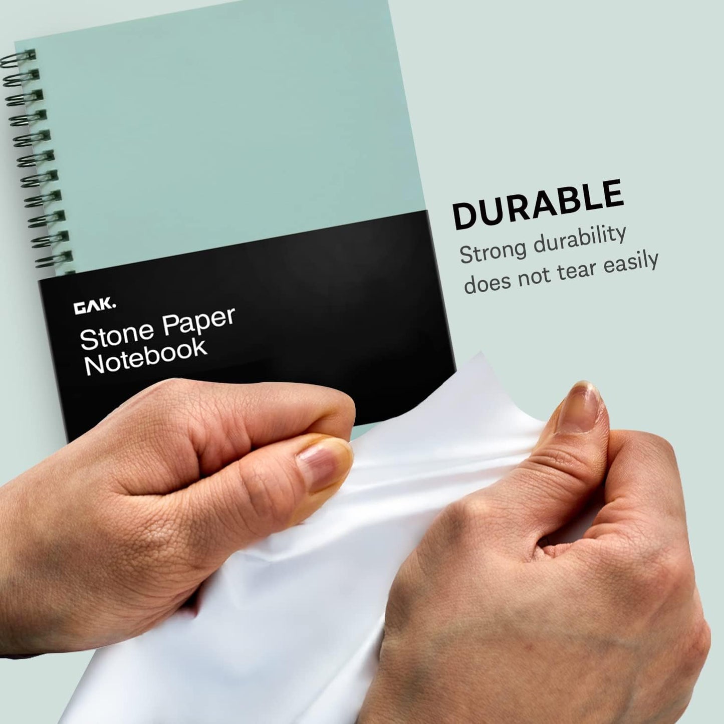 GAK. Stone Paper Notebook | No Lines Spiral Notebook Waterproof Sheet Aesthetic Journal for Note Taking | Notebooks for Work & Aesthetic School Supplies | Medium Size, Green (5.8”x8.3”, 50 sheets)
