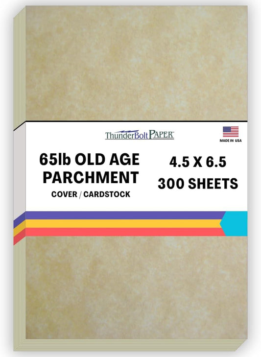 300 Old Age Parchment 65lb Cover Paper Sheets 4.5" X 6.5" (4.5X6.5 Inches) Invitation 1/2" Smaller Than 5X7 Size - Printable Parchment Semblance by The Pulp Process