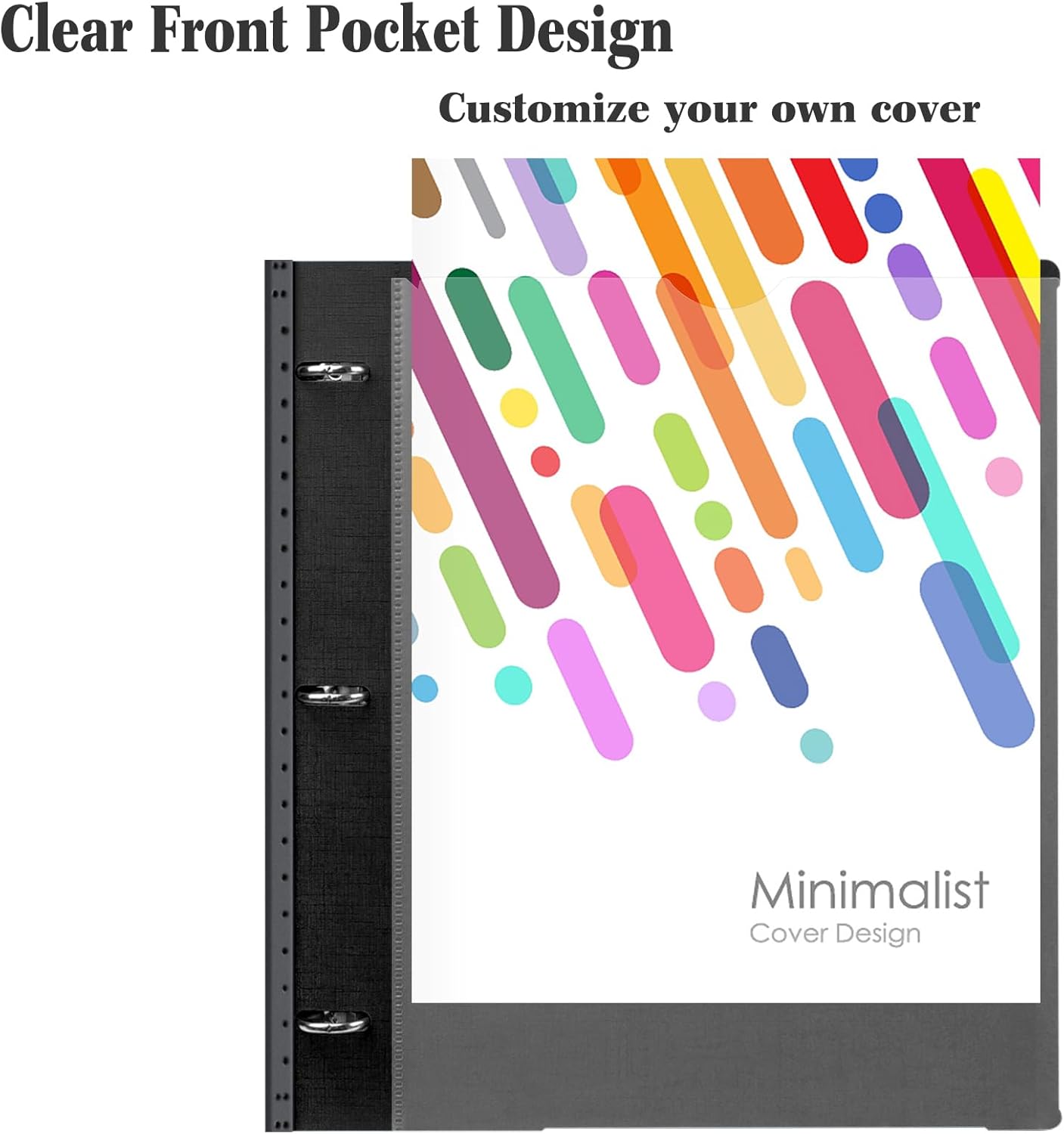 INFUN Telescoping 3 Ring Binder -4PCS-Black, Flexible Round Binder with Customizable Front Cover and Clear Catalog Pocket, 0.75 Inch Rings, Holds 160 Sheets 8.5x11 inch Paper