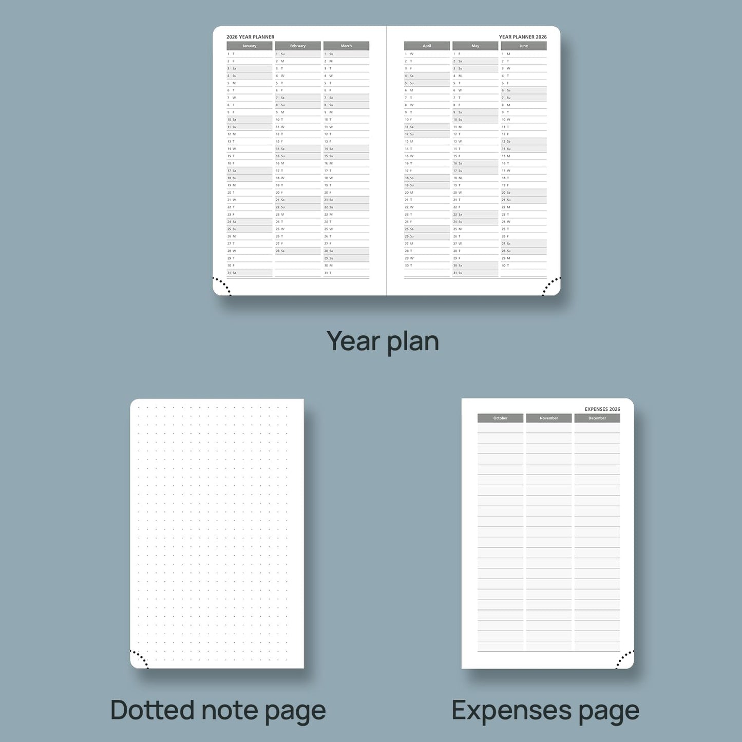 POPRUN Weekly Planner 2026 Calendar (Pocket 4'' x 6.25'') 12 Months Notebook with Horizontal Layout, Leather Hardcover, Inner Pocket, 100GSM Thick Paper, Pen Holder TJ - Midnight Green