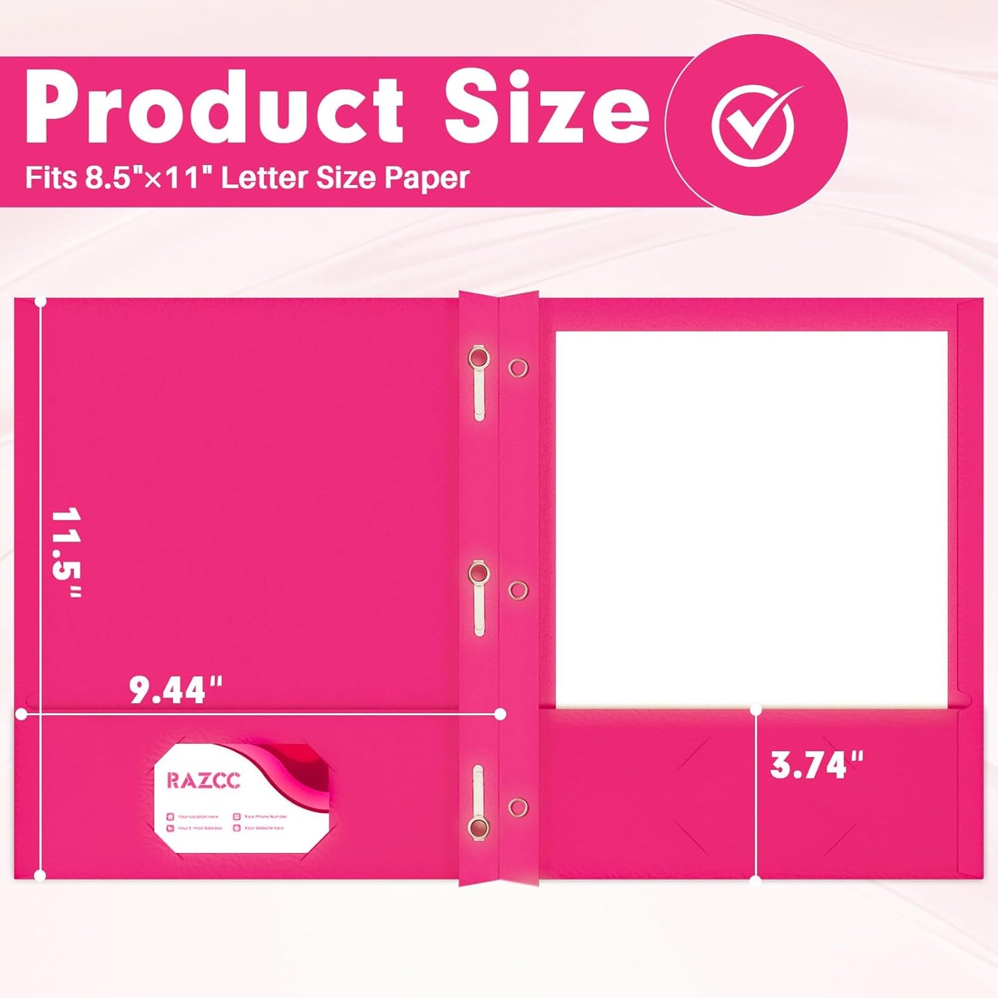 Two Pocket Folders, RAZCC 75 Pack Two Pocket Folders with Prongs, 3 Prong Folders Fit Letter Size Paper, Pocket File Folders for School Office Home Business, Magenta