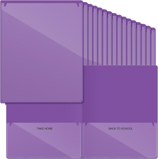 Henoyso 72 Pcs Plastic Take Home Folders with 2 Pockets Parent Teacher Classroom Communication Homework Folder for Students Parent Teacher Connect (Purple)