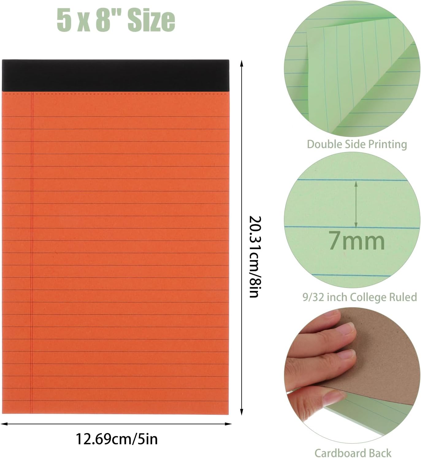 8 Packs Small Note Pads 5x8, Color Legal Pad 5x8 College Ruled Small Legal Pad Perforated Lined Writing Pads for Home, Study, Office, To-Do Lists, 50 Sheet/notepad, Multicolor