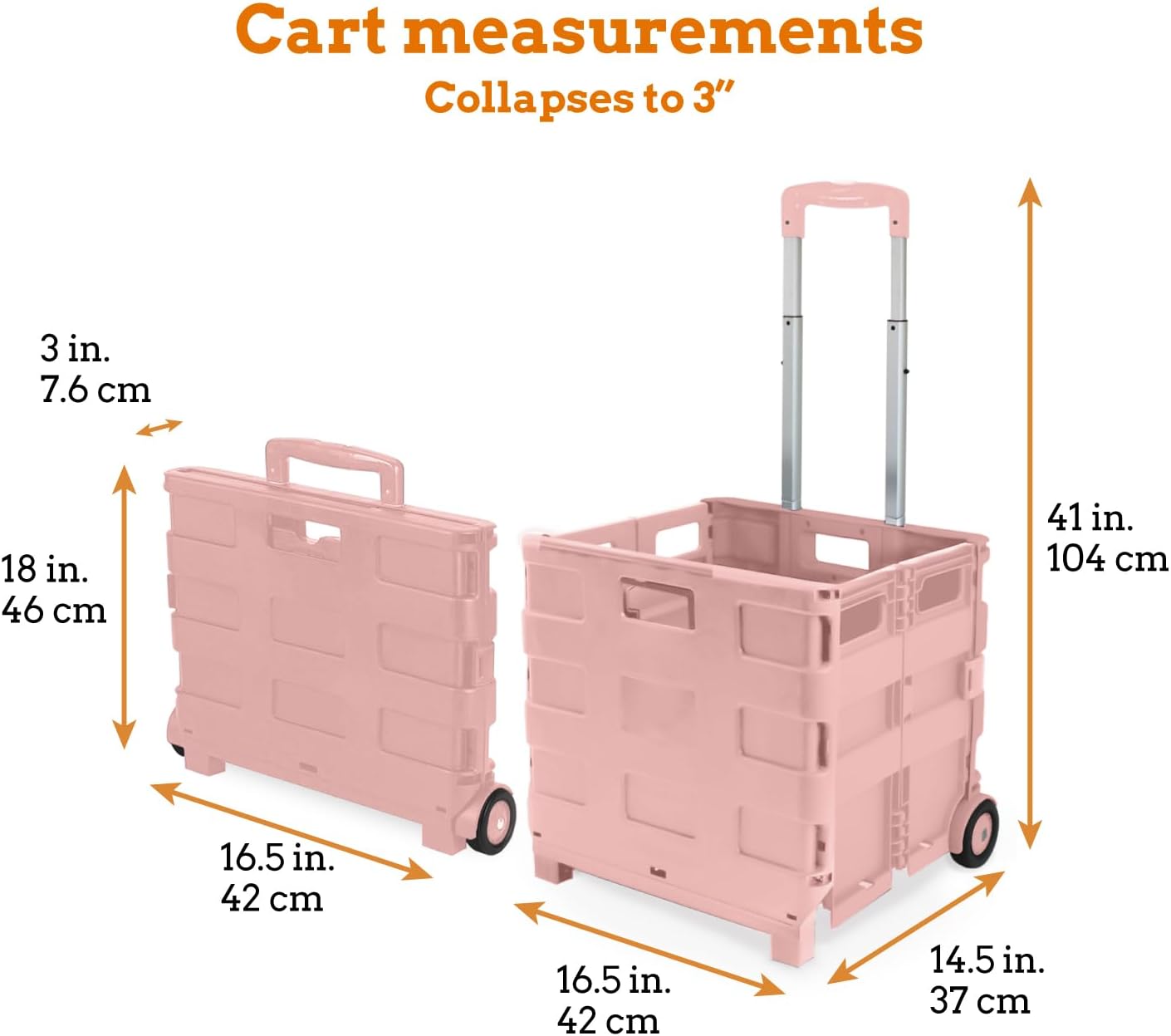 Inspired Living Ultra-Slim Rolling Collapsible Storage Pack-N-Roll Utility-carts, with Telescopic Handle, for Home, Garden, Shopping, Office, School use, Large, Raspberry Pink