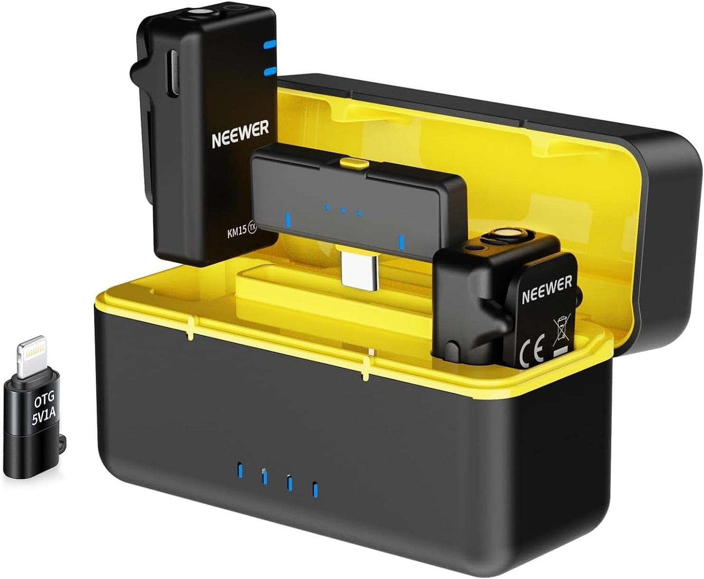 NEEWER KM15 Wireless Lavalier Microphone System Compatible with iPhone Android Phone PC Computer, Mini USB C Noise Cancelling Lapel Mic, 300m Range 48KHz/24Bit 9H Battery for Video Recording Streaming