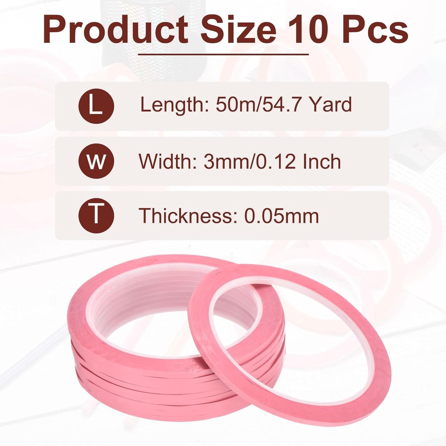 MECCANIXITY 10 Rolls Whiteboard Tape Graphic Chart Tape 3mm 54.7 Yard Art Tape Thin Self-Adhesive Pinstripe Tape Masking Tape for Gift Wrapping Craft Supplies, Pink