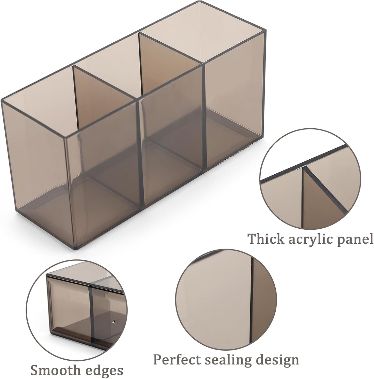 Ludato 2 Pack Pen Pencil Holder for Desk, 3 Compartments Clear Acrylic Makeup Brush Holder straw holder Storage for Office Desk Accessories