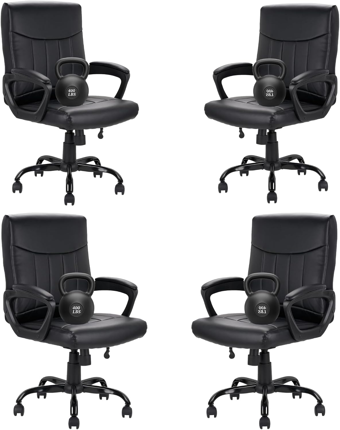 CLATINA Mid Back Leather Office Executive Chair with Lumbar Support and Padded Armrestes Swivel Adjustable Ergonomic Design for Home Computer Desk 4 Pack