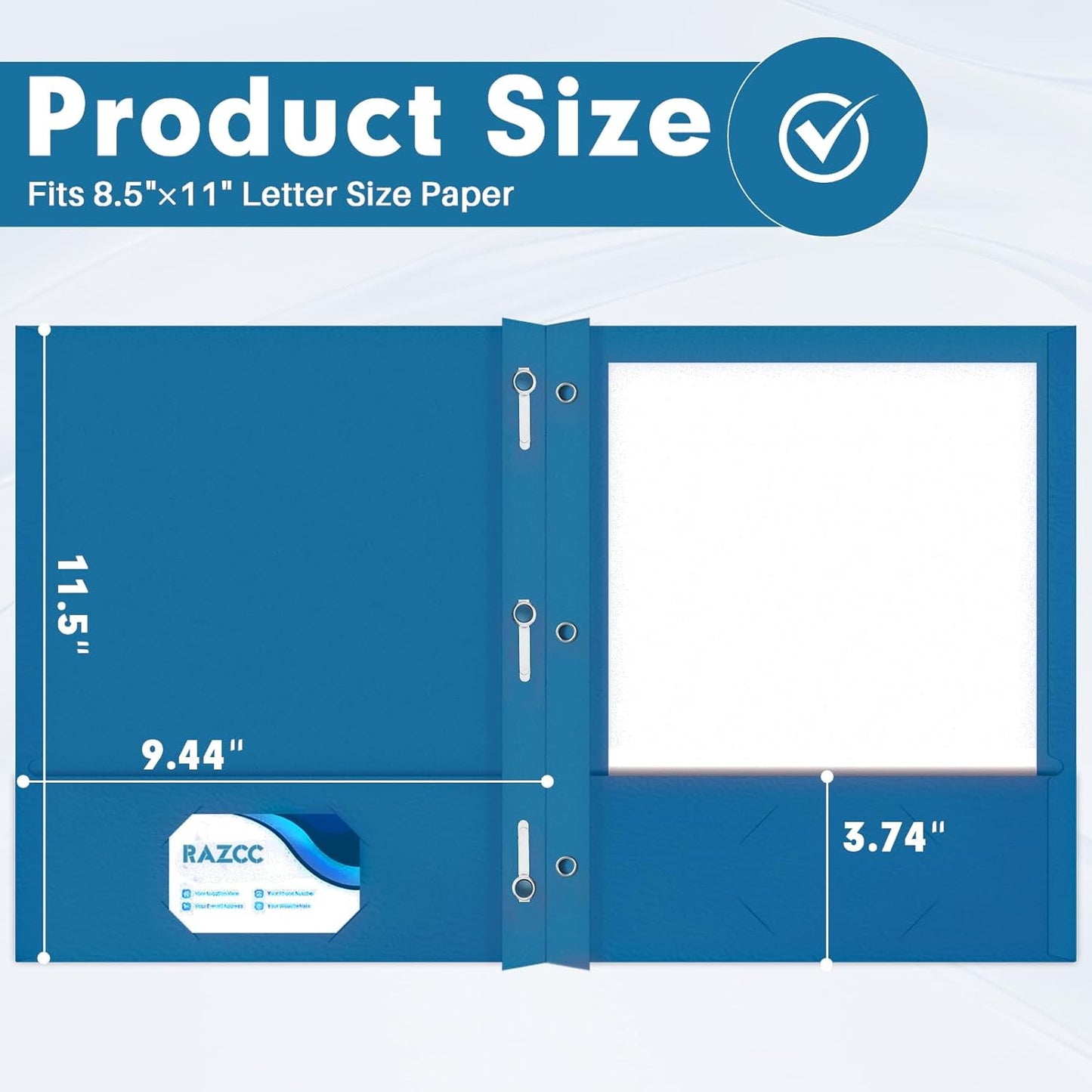 Two Pocket Folders, RAZCC 75 Pack Two Pocket Folders with Prongs, 3 Prong Folders Fit Letter Size Paper, Pocket File Folders for School Office Home Business, Dark Blue