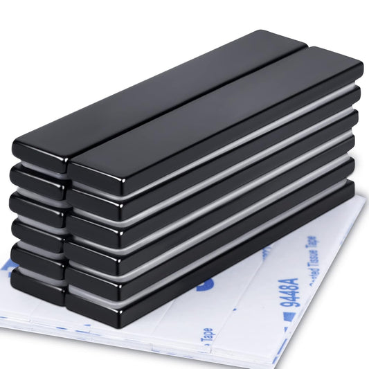 LOVIMAG Rare Earth Bar Magnets, Waterproof Strong Neodymium Magnets with Epoxy Coating and Double- Sided Adhesive for Fridge, Scientific, Shower Door, Office Etc, 60 x 10 x 3 mm, Pack of 12