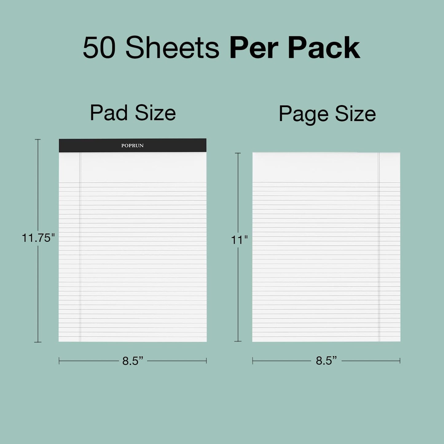 POPRUN White Legal Pads 8.5 x 11.75 College Ruled, 100GSM Writing Paper Pad, Bulk Lined Notepad Notebooks for Work School, Classroom Office Supplies, 6 Pack