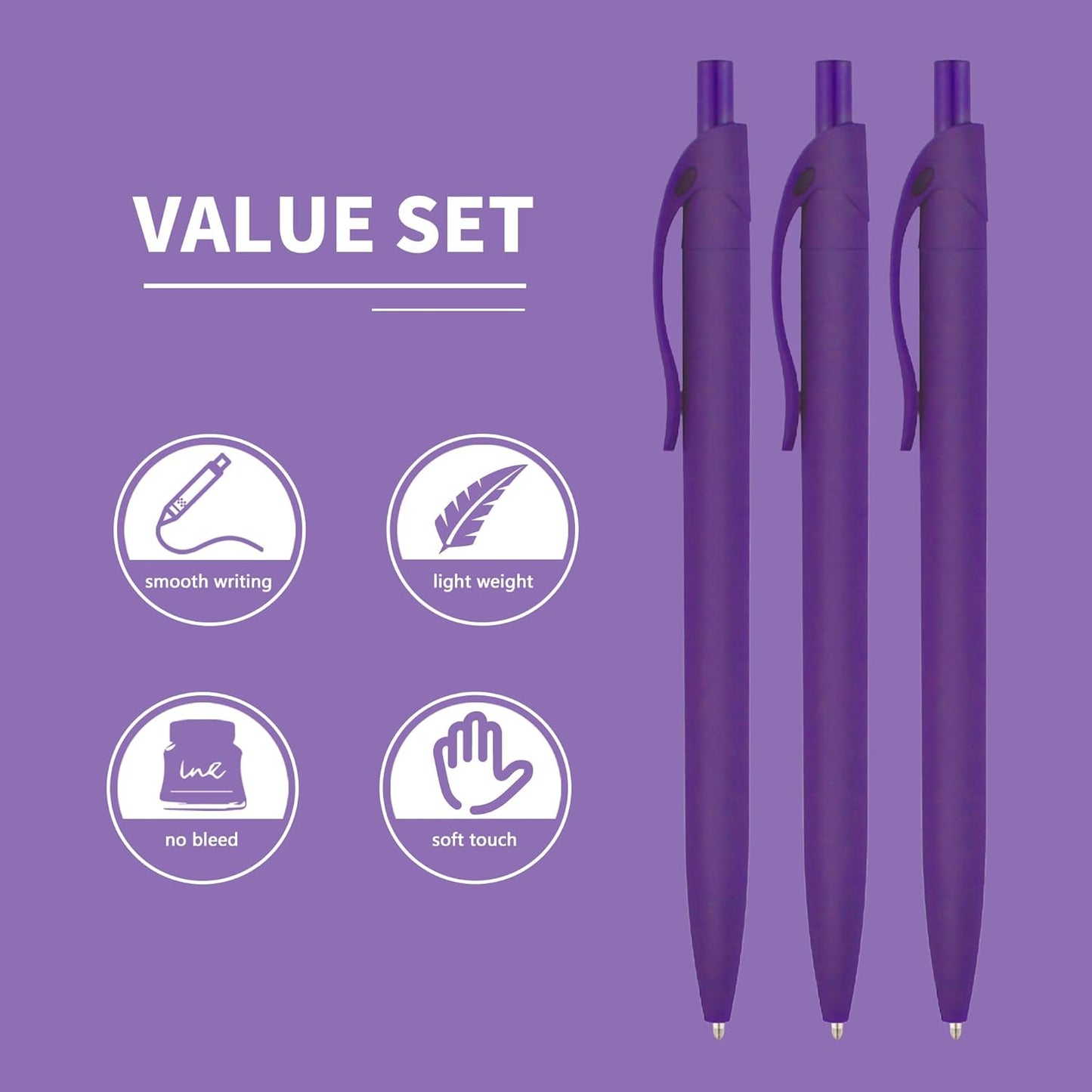 deegtran Retractable Ballpoint Pens, 50 Pack, Medium Point, Purple Ink, Soft Grip, No Bleed, Smooth Writing, Retro Style, Unisex, Ambidextrous